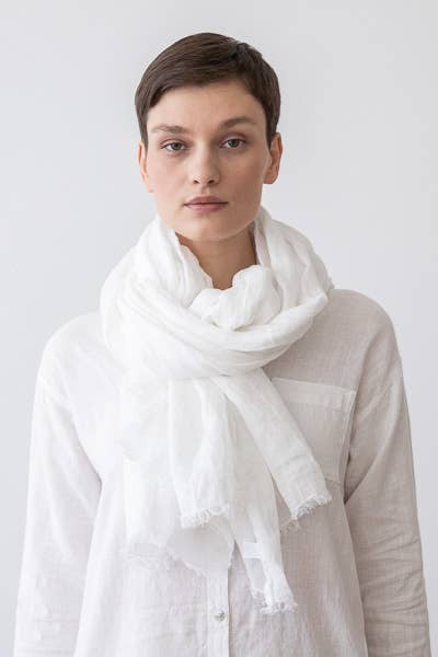 Linen Fringe Shawl - White
