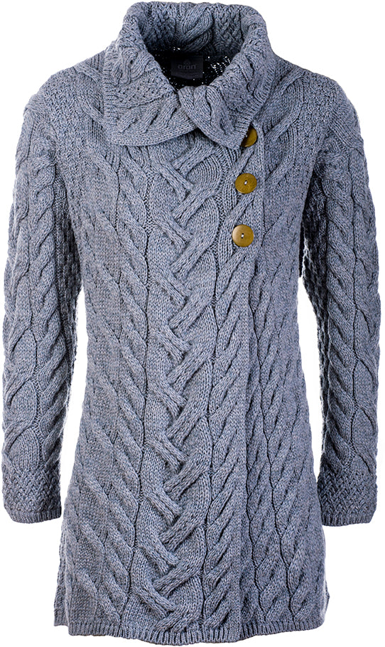 Aran - Buttoned Longline Cardigan - Ocean Grey