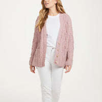 Aran - Vented box Cardigan with Buttons and trellis - Pink