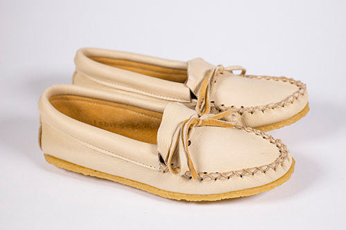 Handmade Deerskin Vibram Rubber sole Moccasin Cream