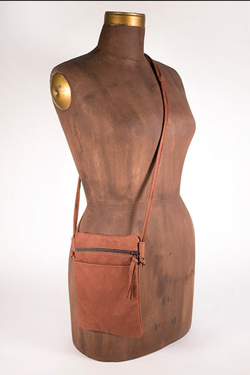 Handmade Leather Pocket String-Strap Bag - Brown