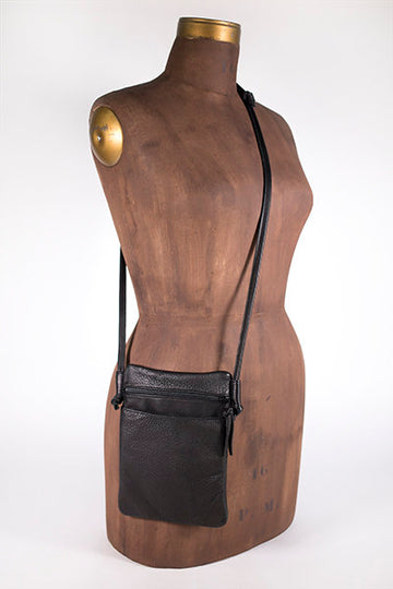 Handmade Leather Pocket String-Strap Bag - Black