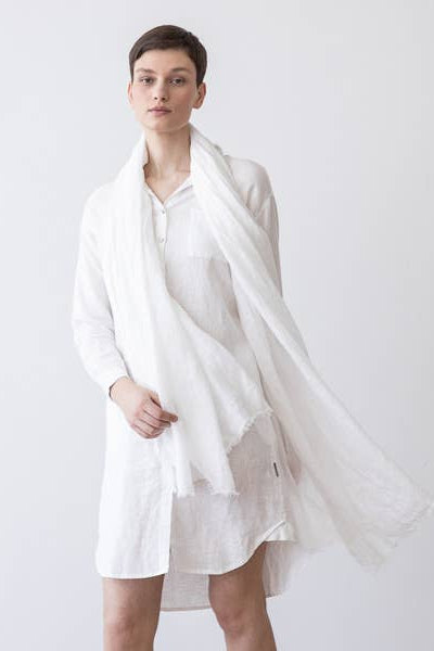 Linen Fringe Shawl - White