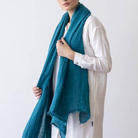 Linen Fringe Shawl - Marine Blue