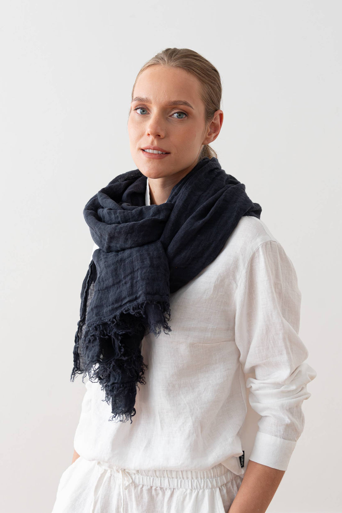 Linen Fringe Shawl - Night Blue
