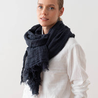 Linen Fringe Shawl - Night Blue