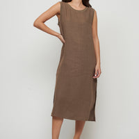 Pistache - Sleeveless Maxi Linen Dress - Taupe