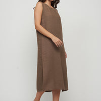 Pistache - Sleeveless Maxi Linen Dress - Taupe