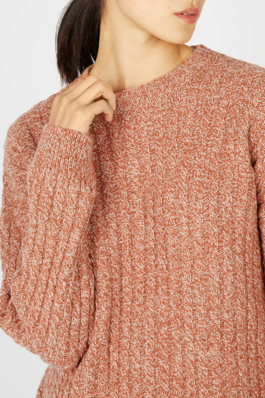 Irish Corbin Cable Crew Neck in Cedar Marl from the Front
