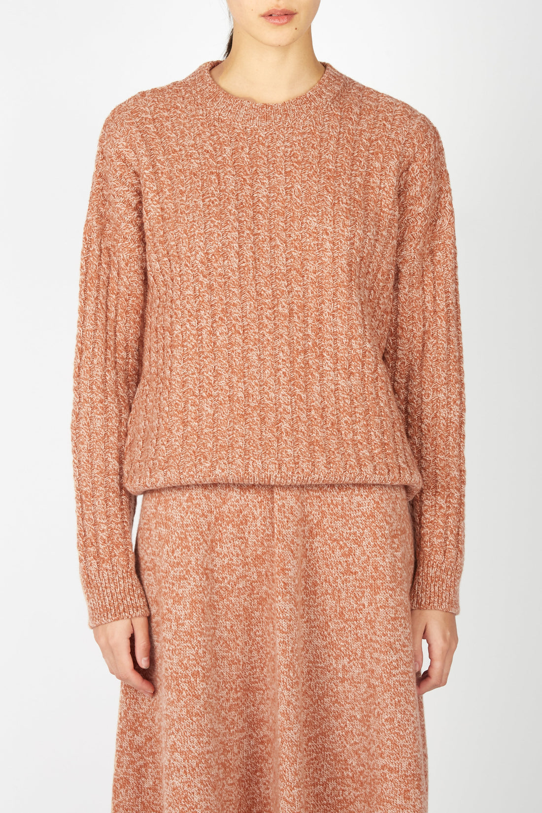 Irish Corbin Cable Crew Neck in Cedar Marl from the Front