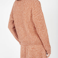 Irish Corbin Cable Crew Neck in Cedar Marl from the back.