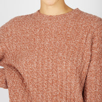 Irish Corbin Cable Crew Neck in Cedar Marl close up of the Front