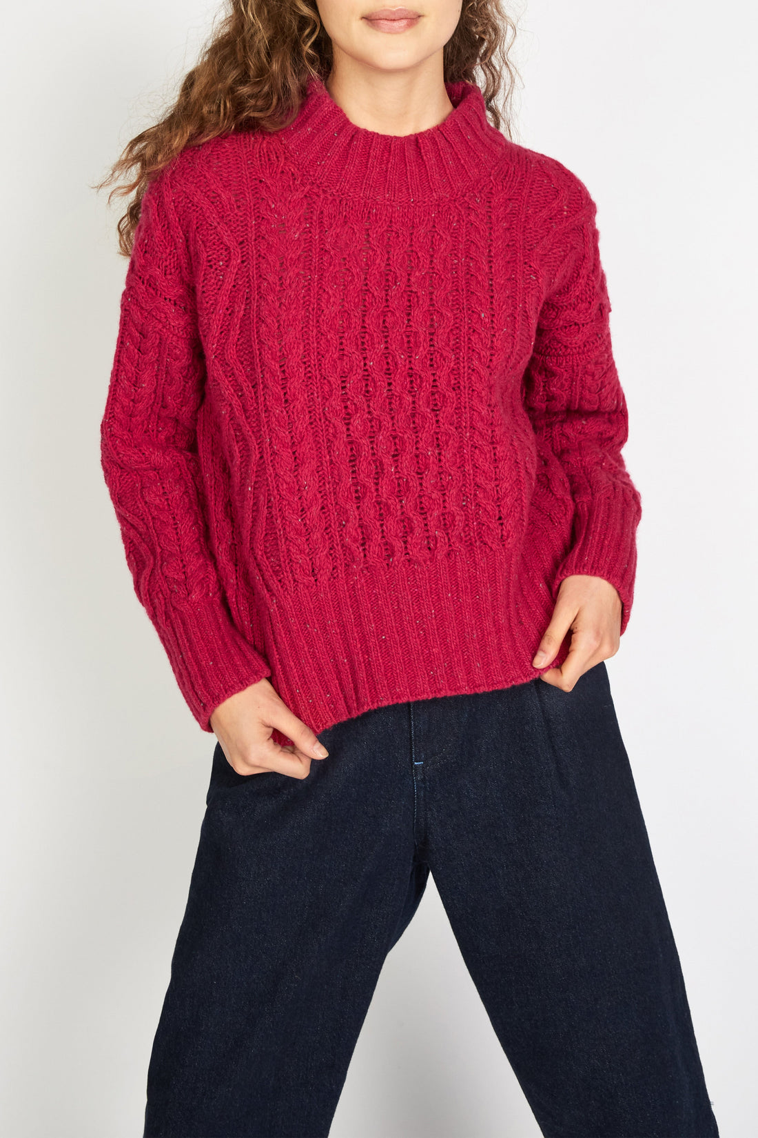 Liberty Diamond Crew Sweater in Bramble Berry from the front.