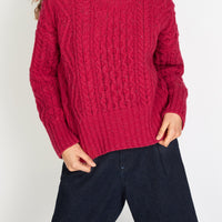 Liberty Diamond Crew Sweater in Bramble Berry from the front.