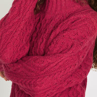 Liberty Diamond Crew Sweater in Bramble Berry close up.