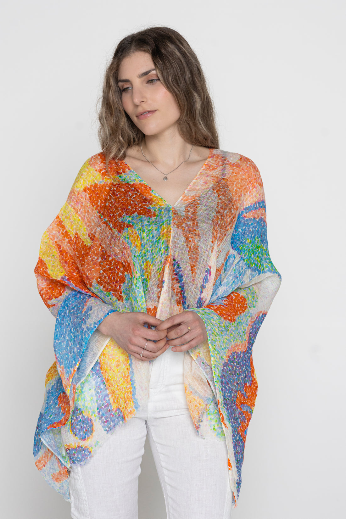 Linen Poncho - Orange
