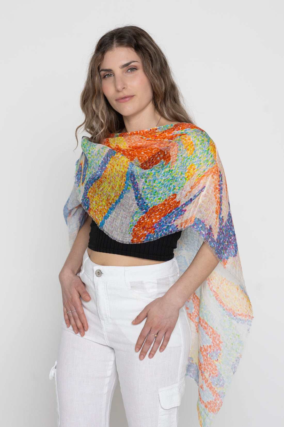 Linen Poncho - Orange