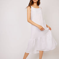 Pistache - Sleeveless Linen Dress - White