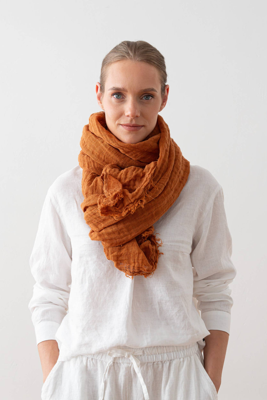 Linen Fringe Shawl - Cinnamon