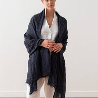 Linen Fringe Shawl - Night Blue