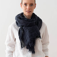 Linen Fringe Shawl - Night Blue