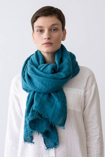 Linen Fringe Shawl - Marine Blue