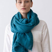 Linen Fringe Shawl - Marine Blue