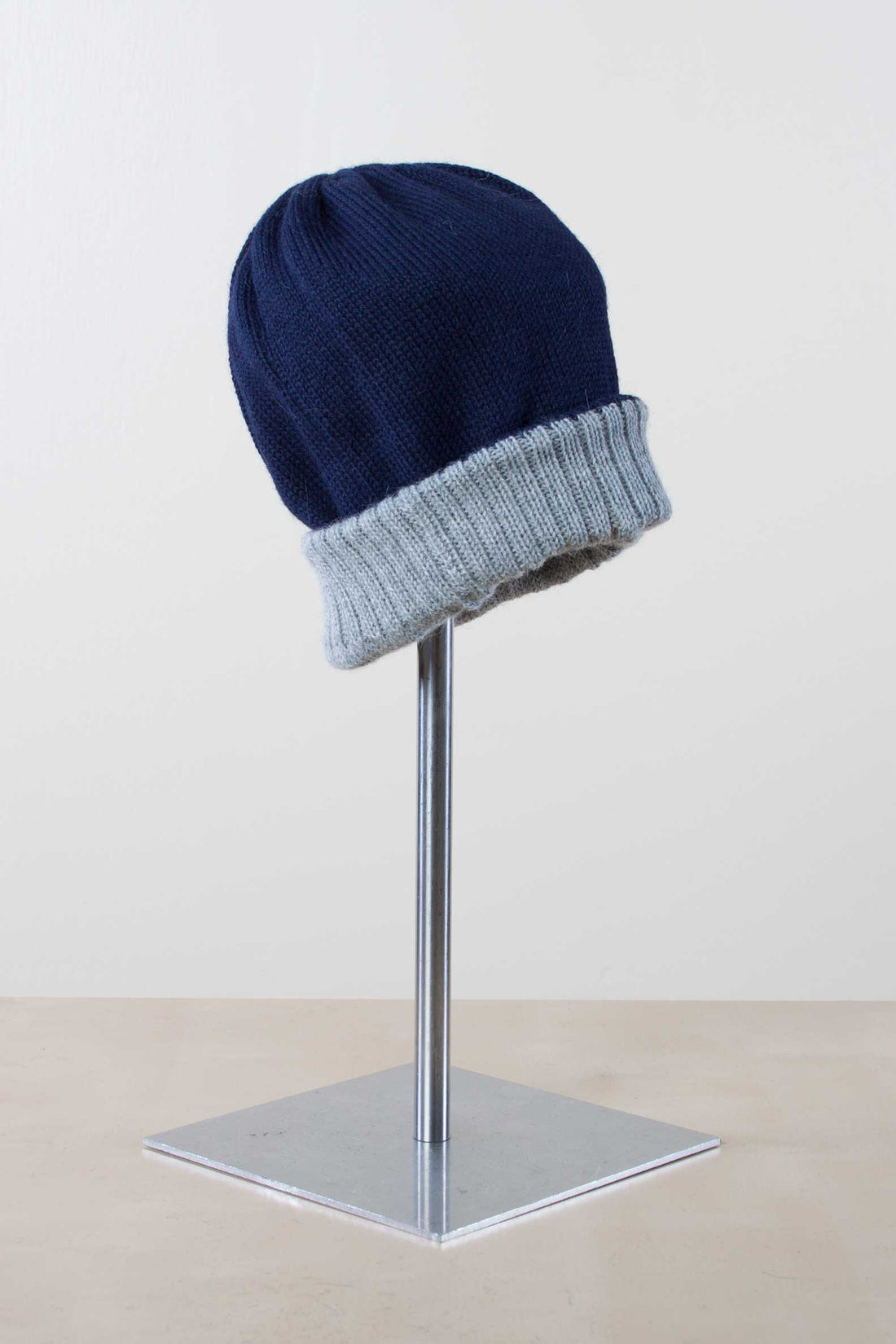 Reversible Alpaca Ski Hat - Navy/Silver