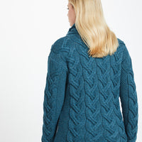Irish - Cable Knit sweater with Cowl Neck - Irish sea