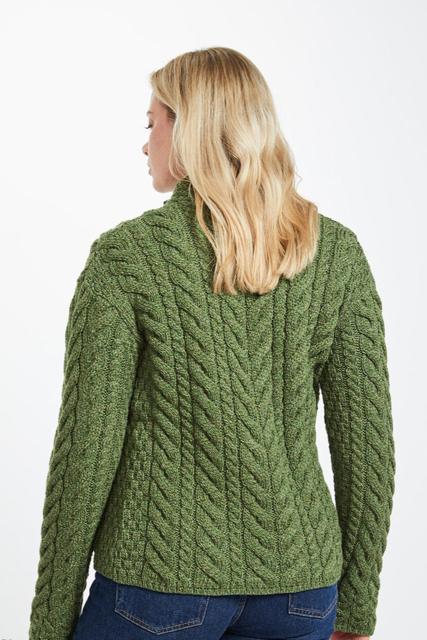 Aran- Asymmetrical Cardigan with Buttons - Green