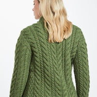 Aran- Asymmetrical Cardigan with Buttons - Green