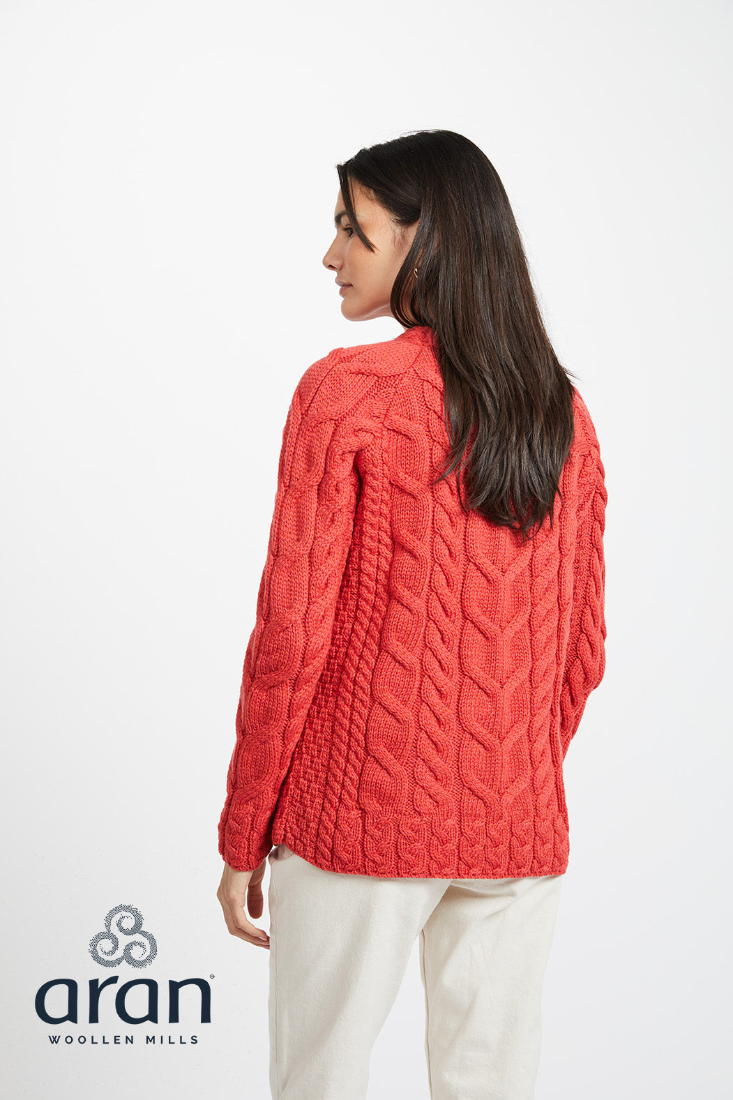 Aran - Listowel Aran Cabled Sweater - Coral