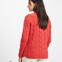 Aran - Listowel Aran Cabled Sweater - Coral