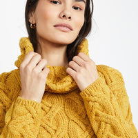 Irish - Cable Knit sweater with Cowl Neck - Yellow