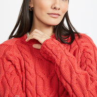 Aran - Listowel Aran Cabled Sweater - Coral