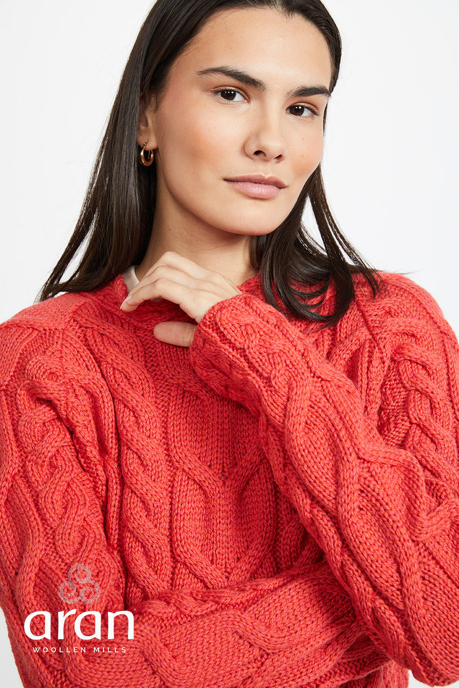 Aran - Listowel Aran Cabled Sweater - Coral