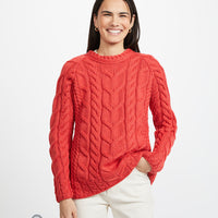 Aran - Listowel Aran Cabled Sweater - Coral