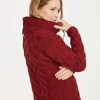 Irish - Cable Knit sweater with Cowl Neck - Red