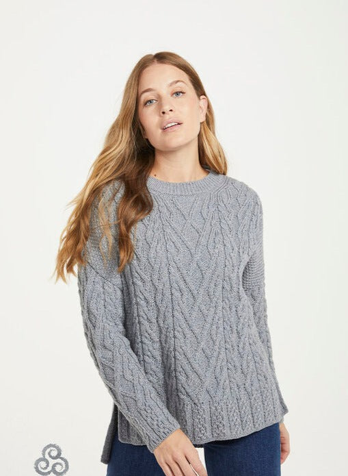 Aran Irish - Sweater with Trellis - Light Grey