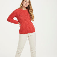 Aran Irish - Sweater with Raglan Sleeve - Coral
