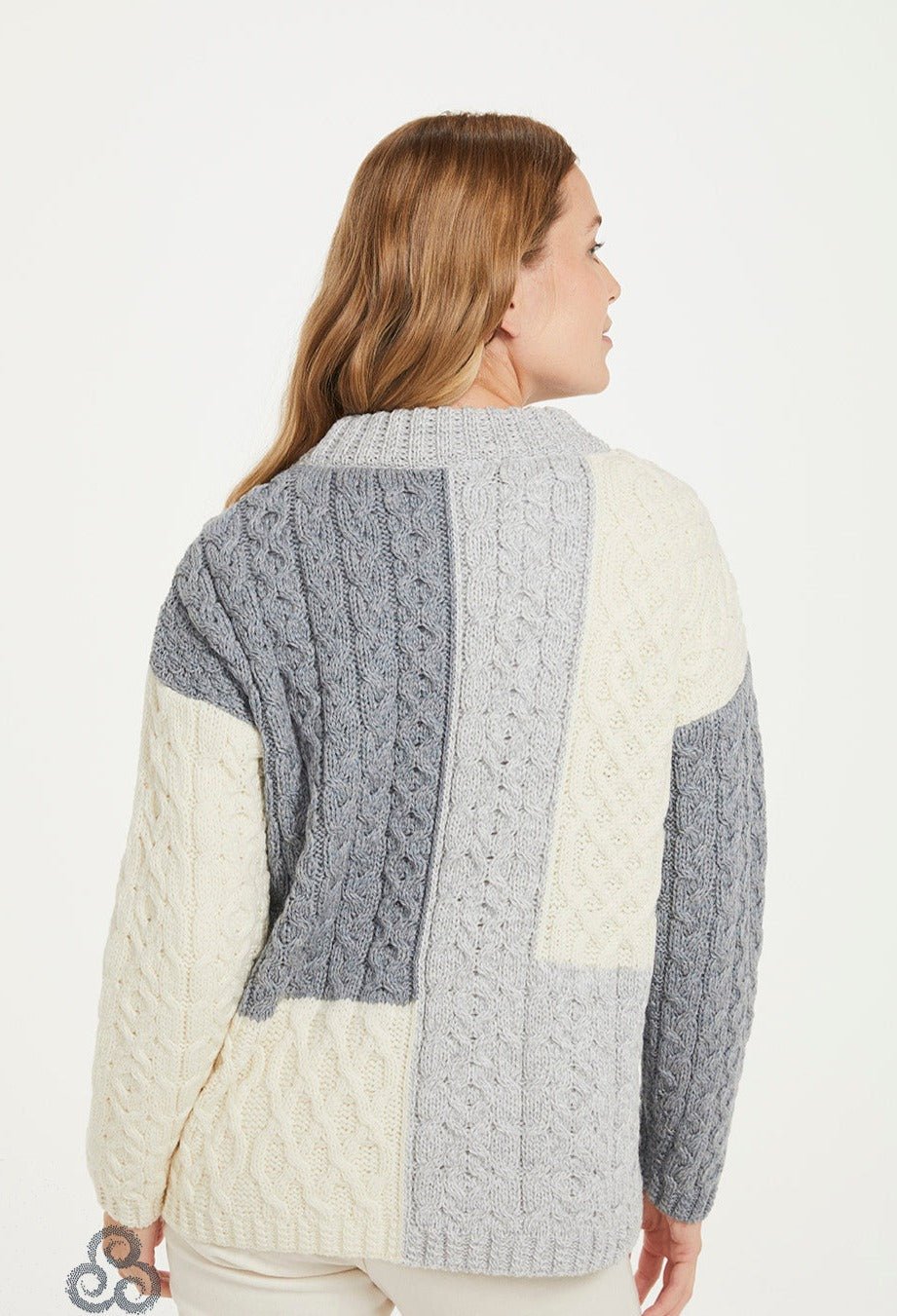 Aran - Super Soft Patch Work Sweater - Grey