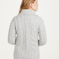 Aran - Button Cable Cardigan - Feather grey