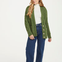 Aran - Vented box Cardigan with Buttons and trellis - Green