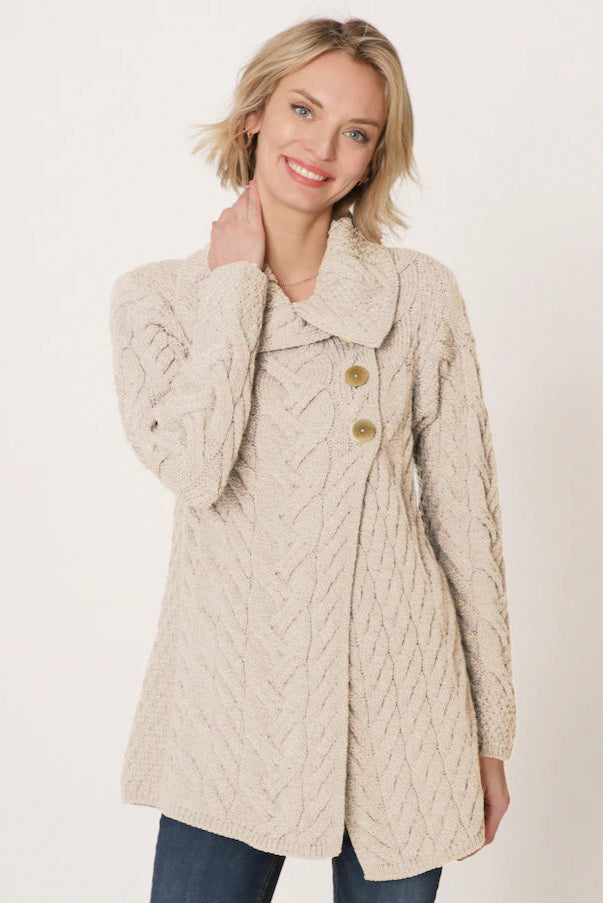 Aran Irish - Buttoned Longline Cardigan - Parsnip