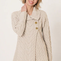 Aran Irish - Buttoned Longline Cardigan - Parsnip