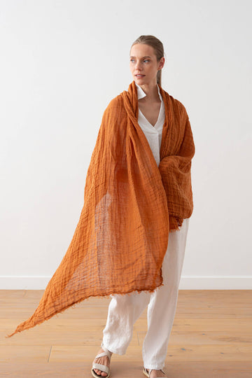 Linen Fringe Shawl - Cinnamon