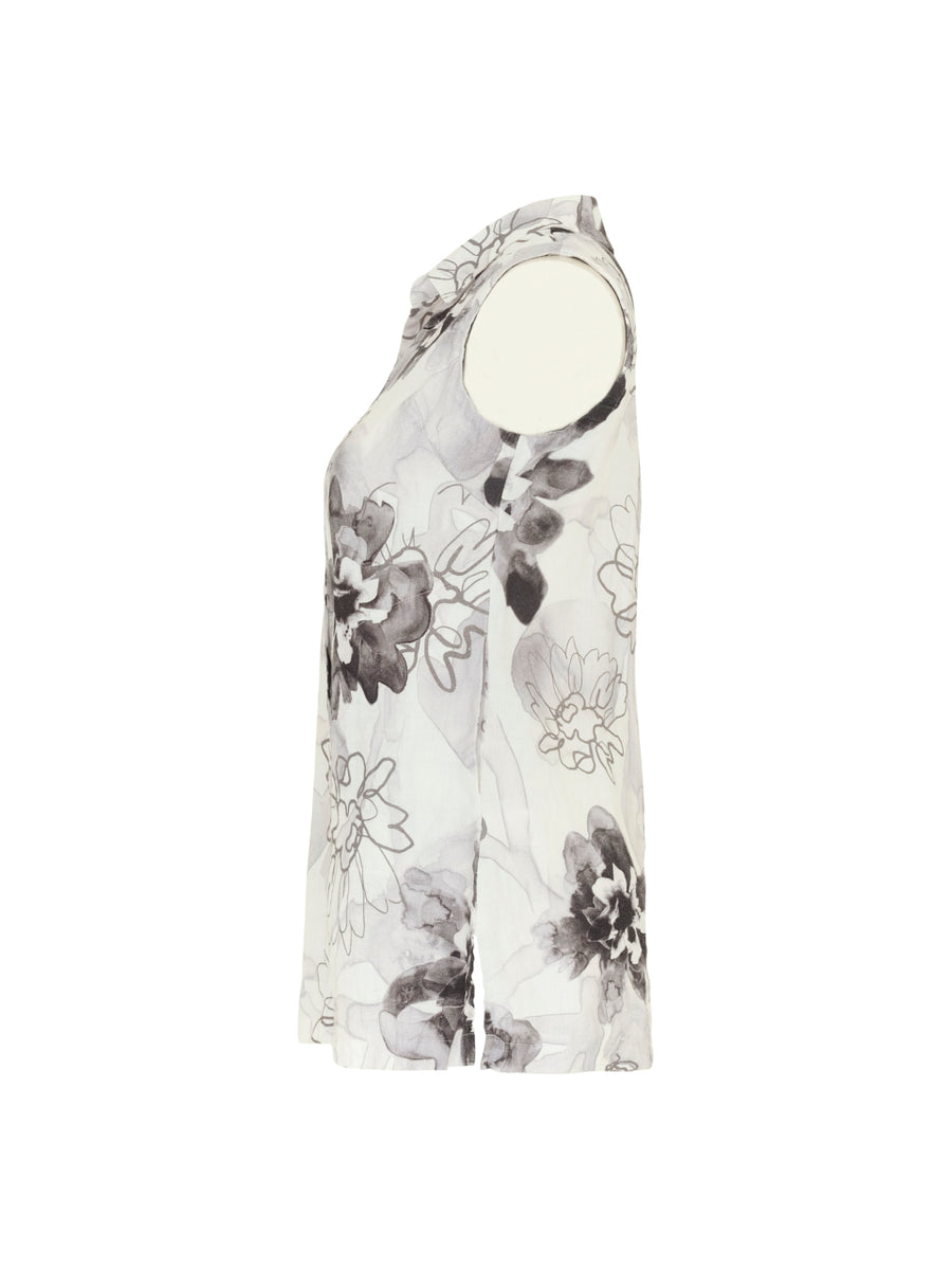 Simply art by Dolcezza - Linen blouse Flowers - Off white grey