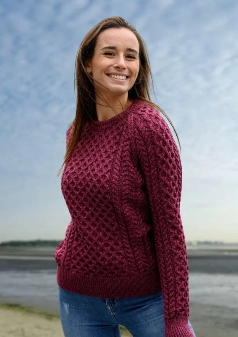 Irish - Cable Sweater - Raspberry