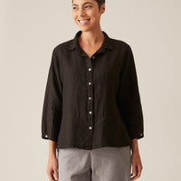 Cut Loose - Linen Hi-Low Crop Shirt - Black