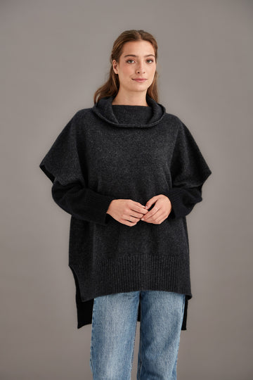 Possum - Step Hem Poncho - Charcoal
